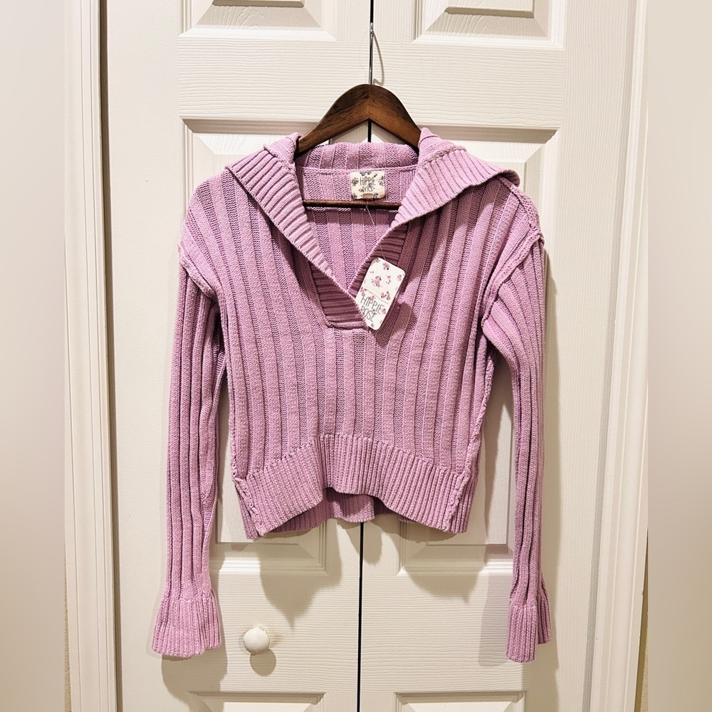 NWT XS Hippie Rose Ribbed Collared Sweater – Pink Knit Pullover NWT - Picture 7 of 13